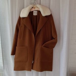 Madewell wool car coat with sheep collar,big patch pockets and asym zipper close